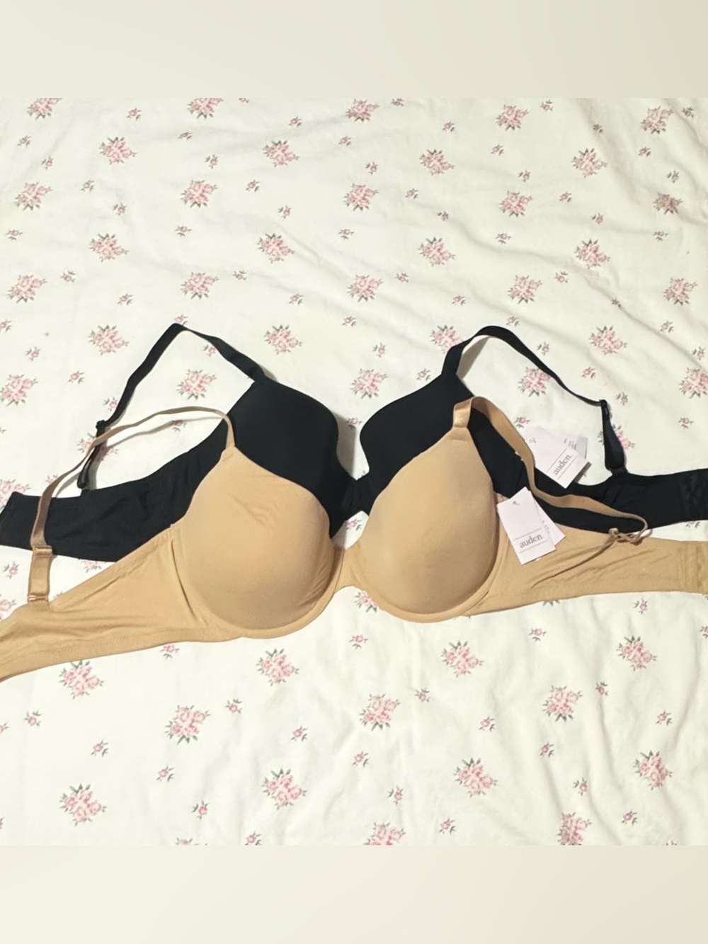 NWT Auden Lightly Lined Demi Bra T-Shirt Bra - Black & Nude Set 38D